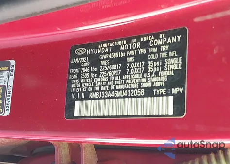 2021 Hyundai Tucson Value z USA, uszkodzony, nr VIN KM8J33A46MU412058